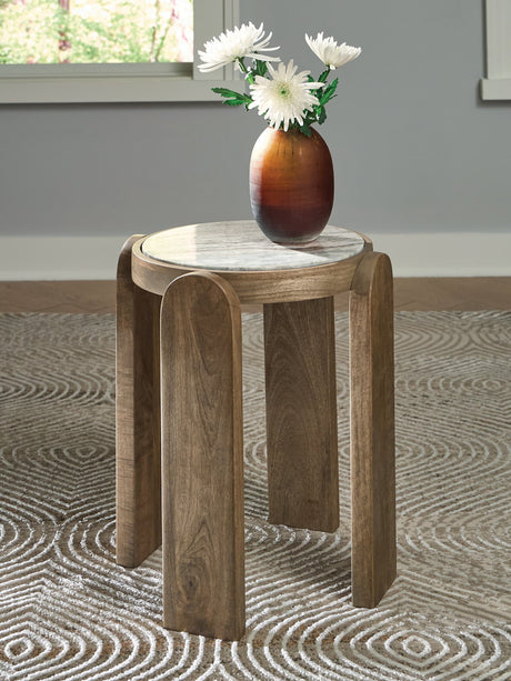 Gavrilley gray marble top accent table front angle view