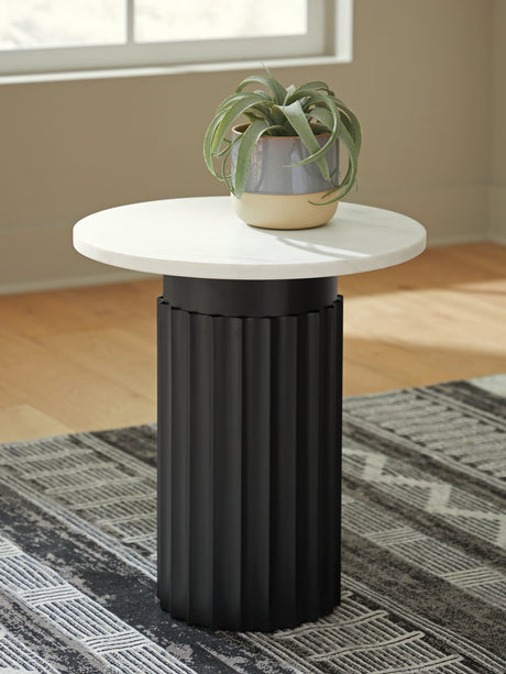 Wainstone black and white marble accent table front view