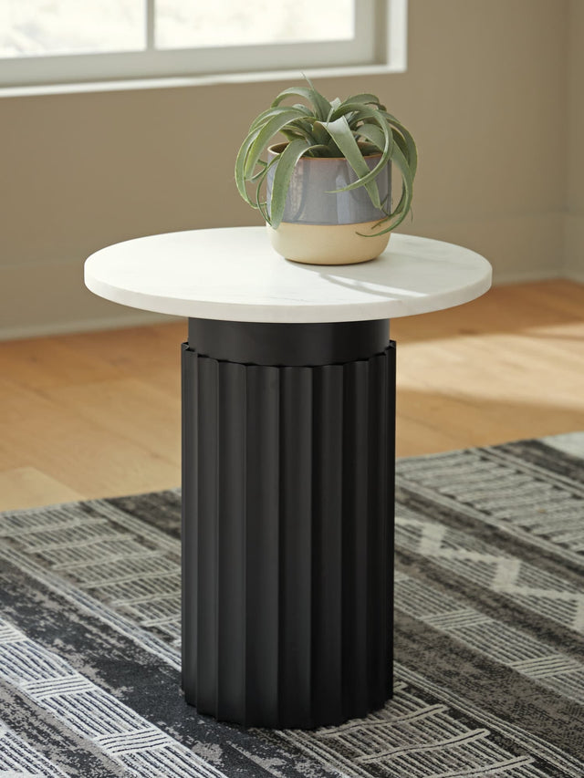 Wainstone black and white marble accent table front view