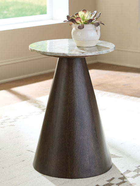 Waltnor gray white brown marble accent table front view