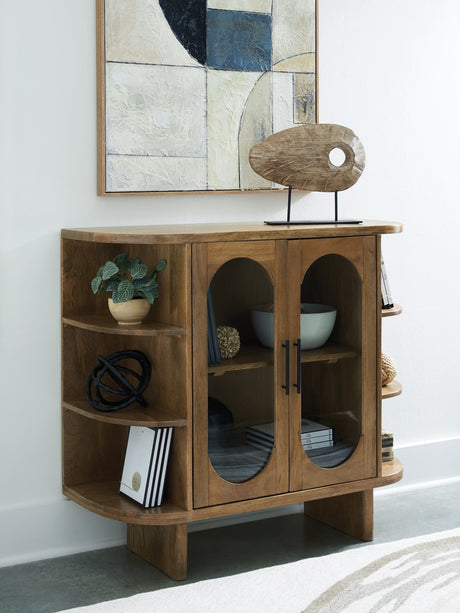 Niall Light Brown Mango Wood Accent Cabinet front view
