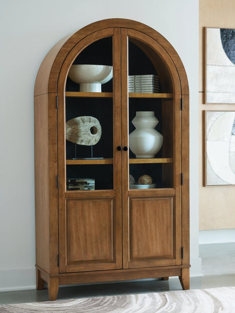Dagandale Accent Cabinet natural and black finish, front angle view