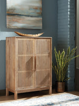 Pellamour Natural Brown Mango Wood Bar Cabinet front view closed doors