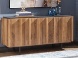 Quintavious Accent Cabinet with brown wood and charcoal top straight view