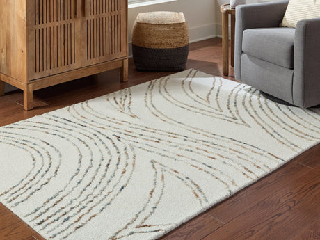 Deenbury ivory green brown 5x7 wool area rug flat view