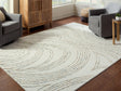 Deenbury 7'8" x 10' area rug in ivory, green, and brown angled view