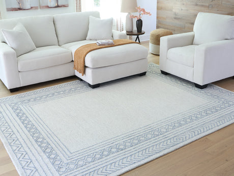 Azelhurst Blue Ivory Gray 7'8 x 10 hand tufted wool area rug full view