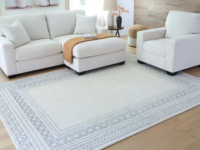 Azelhurst Blue Ivory Gray 7'8 x 10 hand tufted wool area rug full view