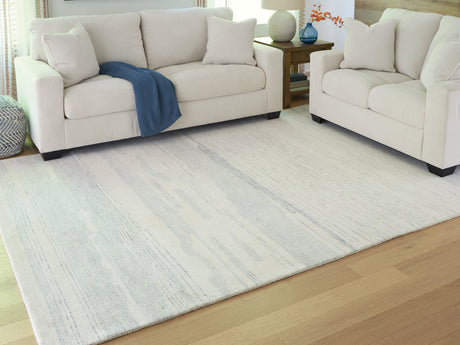 Genemost Ivory and Blue 7 foot 8 inch by 10 foot area rug front angle view