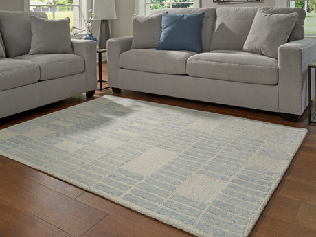 Dylanton Ivory and Blue 5x7 Area Rug front view