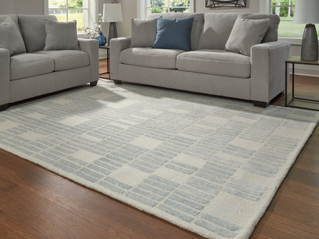 Dylanton Ivory and Blue 7 foot 8 inch by 10 foot area rug top view