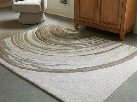 Rizwana ivory brown gray 5x7 area rug flat lay showing pattern