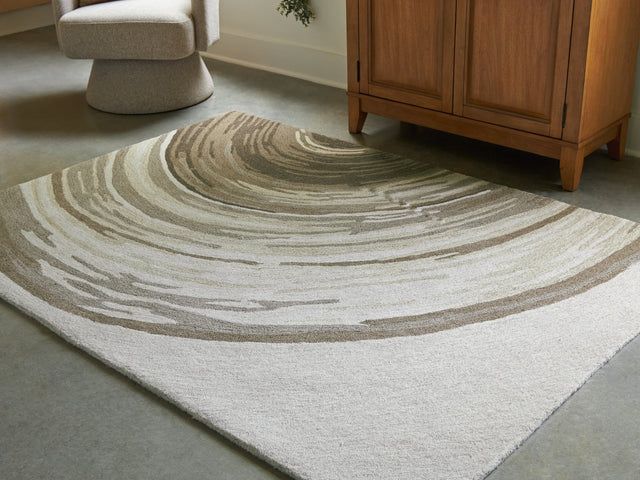 Rizwana ivory brown gray 5x7 area rug flat lay showing pattern