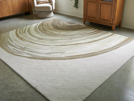 Rizwana Ivory brown gray 7 ft 6 in by 10 ft wool area rug top view