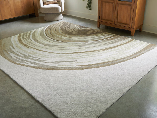 Rizwana Ivory brown gray 7 ft 6 in by 10 ft wool area rug top view