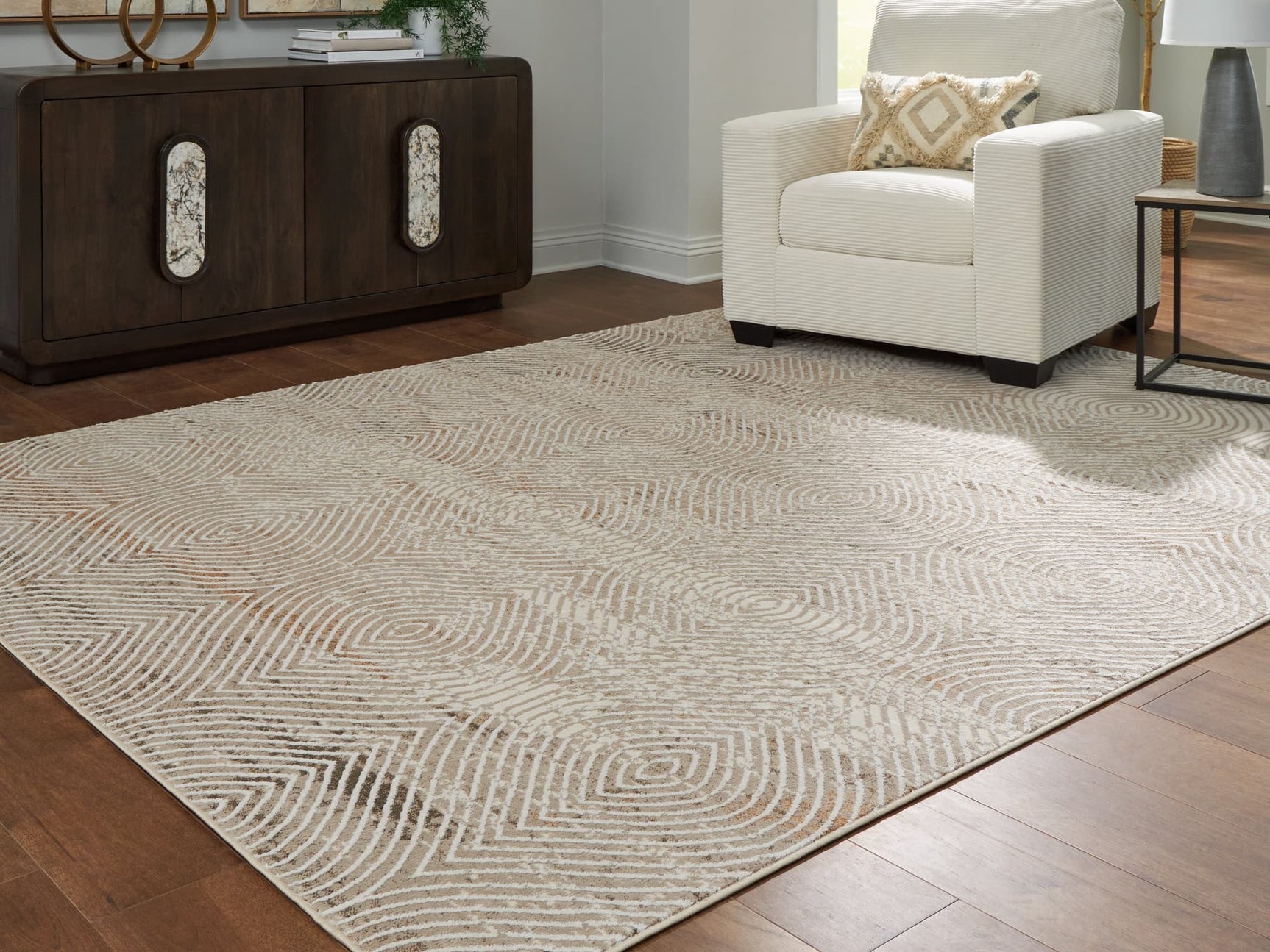 Bachus Multi 7'10" x 10' Area Rug laid flat showing abstract trellis design