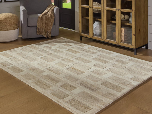 Lisgrove Tan/Brown/White 5' x 7' Area Rug laid flat showing brick pattern