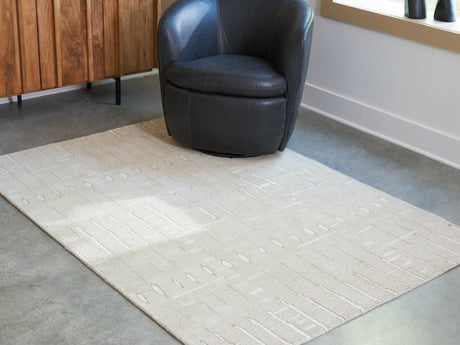 Wolbert Tan Ivory 5x7 wool area rug front view