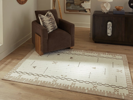 Dot 5x7 Cream Brown Taupe Wool Area Rug top view