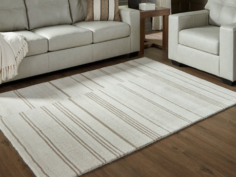 Gadence ivory and tan striped 5x7 area rug front view