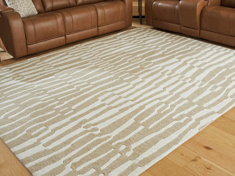 Corrbell Beige and White 7'8 x 10 Area Rug flat lay view