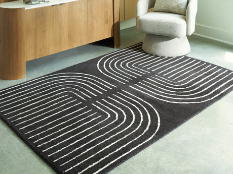 Eldonmore Black and Ivory 5' x 7' Area Rug top view