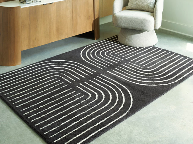 Eldonmore Black and Ivory 5' x 7' Area Rug top view