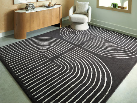 Eldonmore black and ivory wool area rug front view