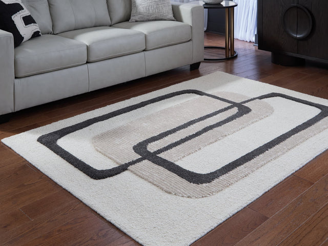 Davismour Ivory Taupe Charcoal 5x7 area rug, top view