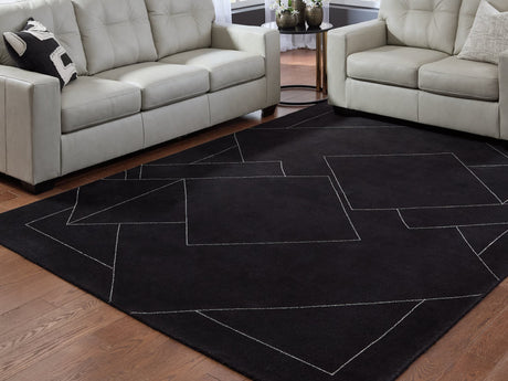 Marav Black and White geometric hand-tufted wool area rug 7'8" x 10'