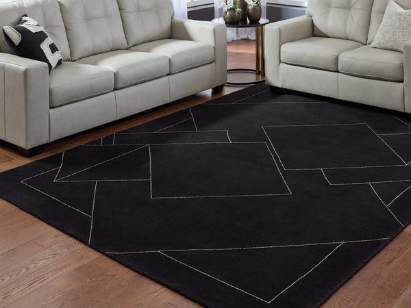 Marav Black and White geometric hand-tufted wool area rug 7'8" x 10'