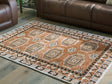 Qaabiz traditional medallion area rug in sienna, ivory, and black, full view