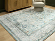 Ladstoney teal, beige, and ochre botanical memory foam area rug 7 by 9 feet