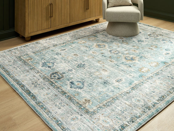 Ladstoney teal, beige, and ochre botanical memory foam area rug 7 by 9 feet