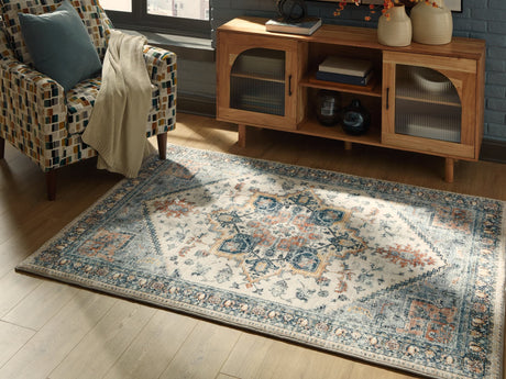 Wallney Multi 5' x 7' Memory Foam Medallion Area Rug laid flat