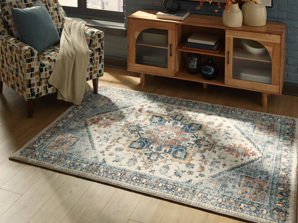 Wallney Multi 5' x 7' Memory Foam Medallion Area Rug laid flat