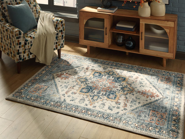 Wallney Multi 5' x 7' Memory Foam Medallion Area Rug laid flat