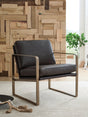 Bradett Accent Chair front view showing dark brown leather and gold metal frame