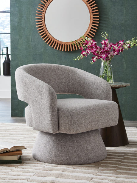 Nashkins Pebble Swivel Accent Chair front view showing open barrel back