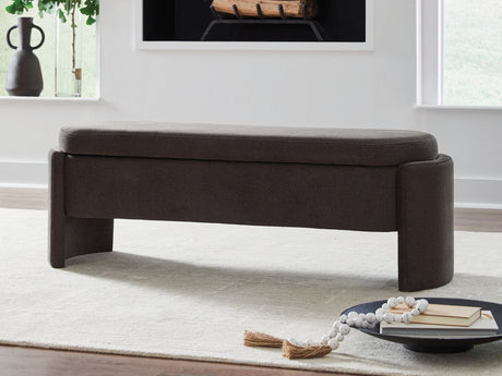 Vavuniya Brown Upholstered Storage Bench front angle