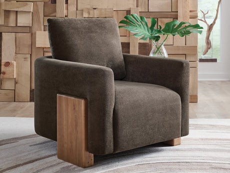 Dairlett Brown Accent Chair angled view showing fabric and legs
