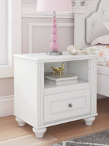 Kozlani White Nightstand front view with drawer closed