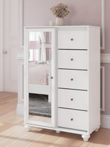 Kozlani White Dressing Chest front view showing mirrored cabinet