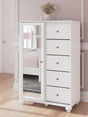 Kozlani White Dressing Chest front view showing mirrored cabinet