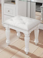 Kozlani White Vanity Stool front view showing button-tufted seat and turned legs