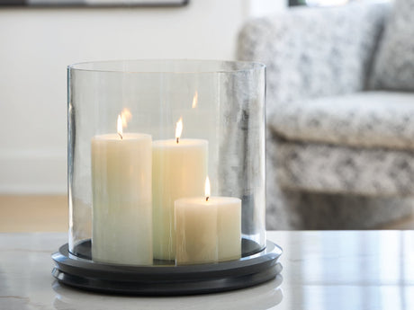 Saskia Clear and Black Candle Holder with black marble base
