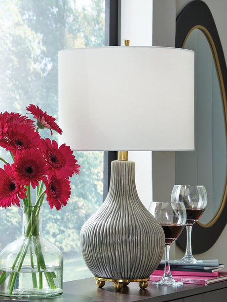 Judlen Gray and Gold Finish Table Lamp front view