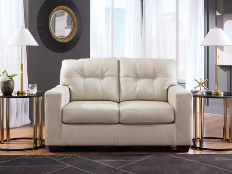 Santorine Bone Leather Loveseat living room front angle