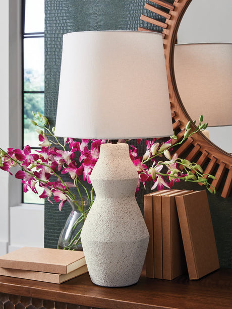 Dawthorne Cream Table Lamp front view with speckled finish