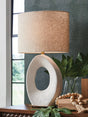 Trentlen cream and gold finish table lamp front view with geometric shade